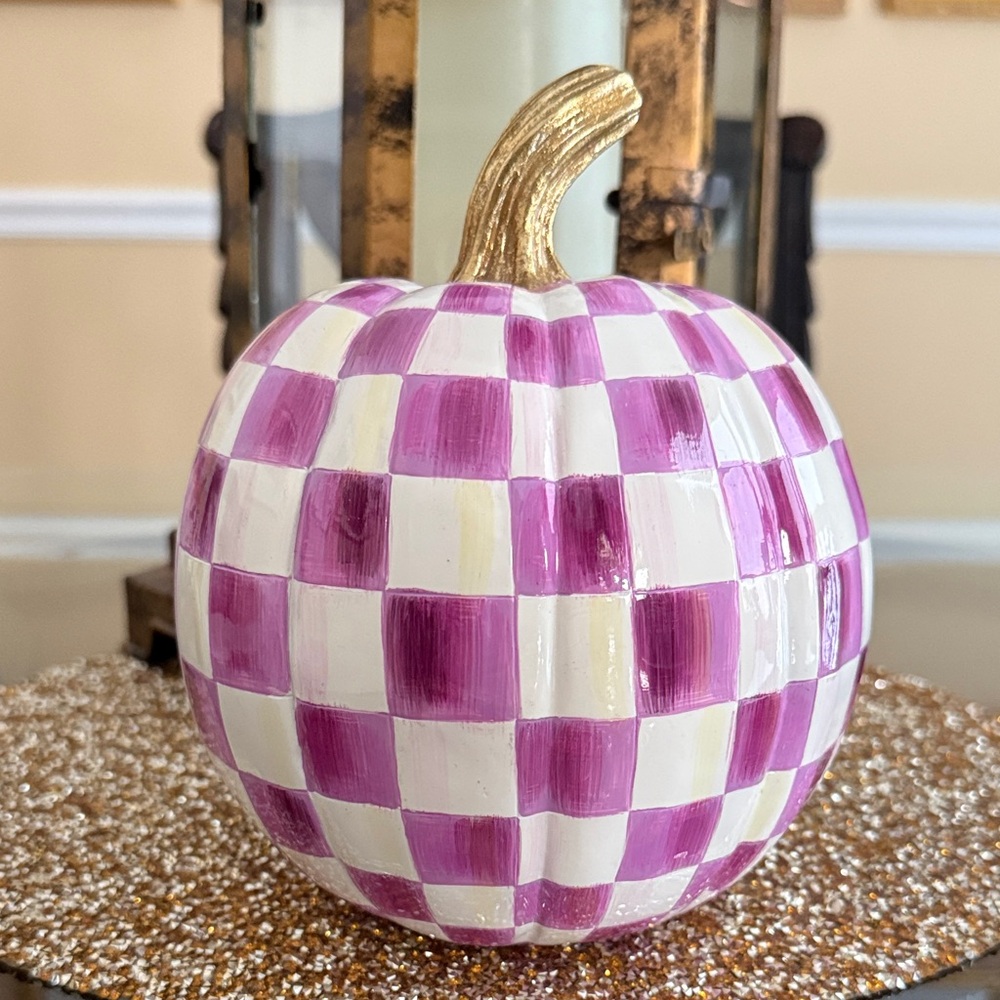 MacKenzie-Childs Purple and White Check Pumpkin -Medium